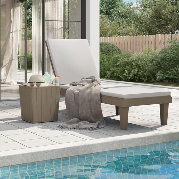 Light Brown Polypropylene Adjustable Folding Sun Lounger 61 x 22.8 x 32.7 in UV Resistant Outdoor Chaise Lounge for - Photo 3