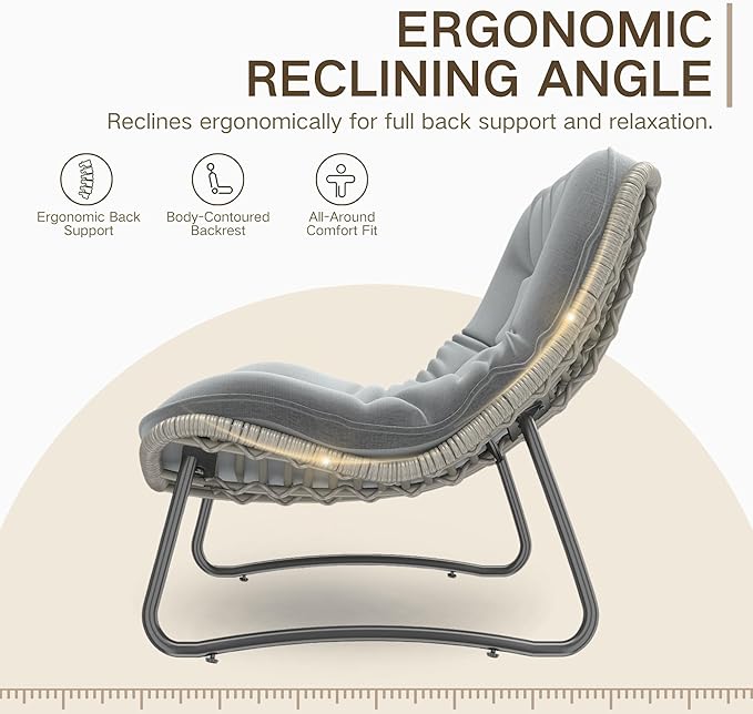 Kingdura Outdoor Wicker Papasan Egg Chair, Outdoor Loveseat, 2 Seater Oversized Patio Lounge Recliner with Thick Cushion - Photo 6