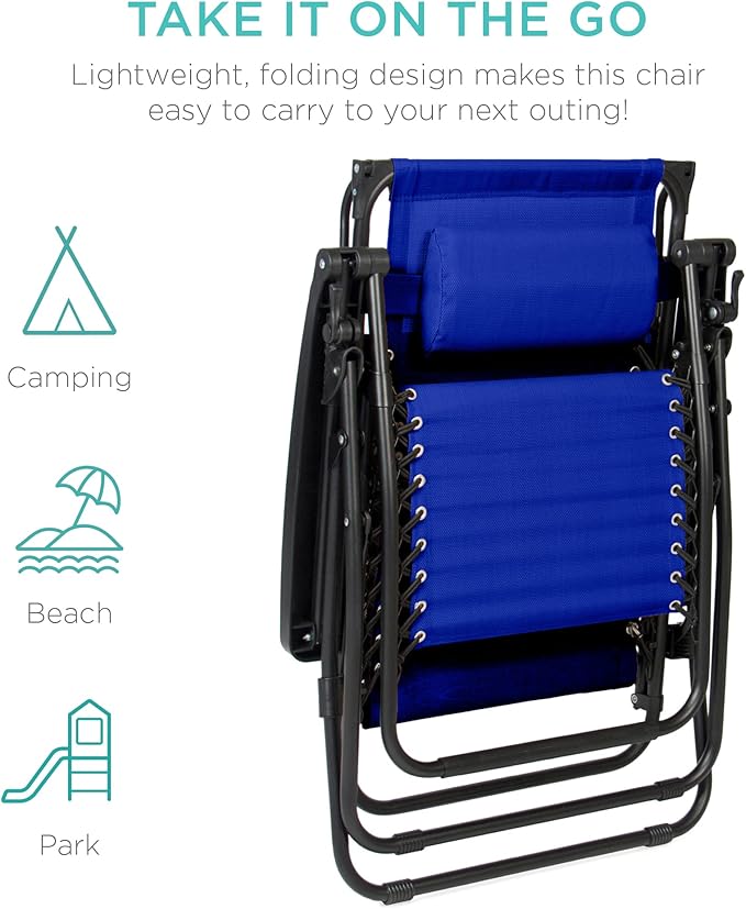 Best Choice Products Folding Zero Gravity Outdoor Recliner Patio Lounge Chair w/Adjustable Canopy Shade, Headrest - Photo 8