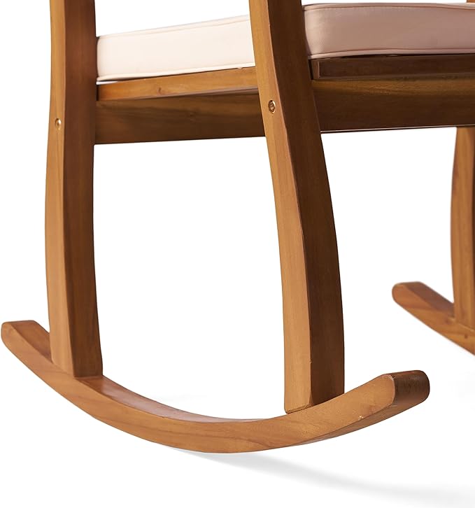 Acacia Wood Patio Outdoor Rocking Chair with Cushions for Garden, Lawn, Backyard, Pool - Photo 9
