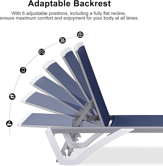 PURPLE LEAF Patio Chaise Lounge Chair Set of 3 Outside Aluminum Plastic Stackable Tanning Chairs for Pool Sunbathing Beach Deck Outdoor Lounger, Navy Blue