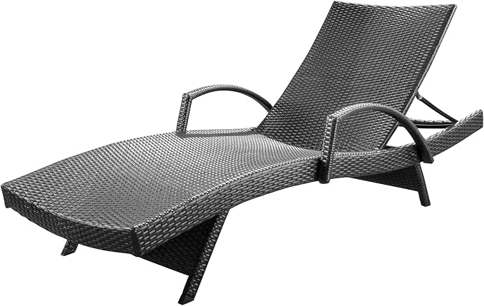 Christopher Knight Home Salem Outdoor Wicker Armed Chaise Lounge, Grey