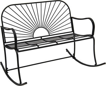 XBrand 44.5" L Iron Sun-Patterned Seat for Two Indoor/Outdoor Rocking Bench, Durable Patio Glider Bench, Black