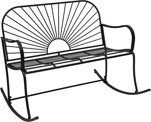 XBrand 44.5" L Iron Sun-Patterned Seat for Two Indoor/Outdoor Rocking Bench, Durable Patio Glider Bench, Black - Photo 1