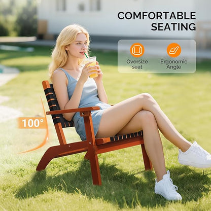 VINGLI Outdoor Armchair, All-Weather Wooden Patio Chair with Waterproof PE Woven Fabric, Adirondack Chair for Garden, Lawn and Poolside (1, Black and Brown)