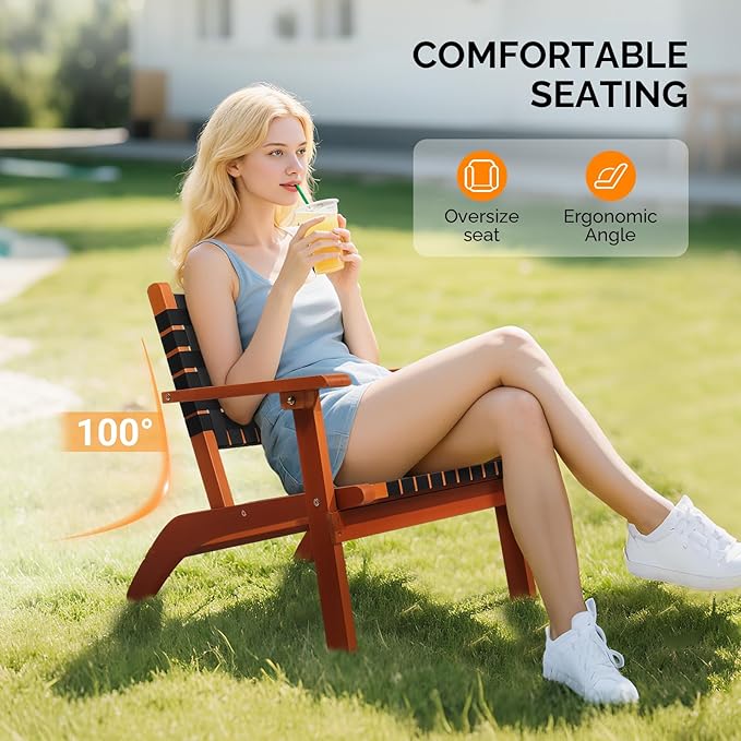 VINGLI Outdoor Armchair, All-Weather Wooden Patio Chair with Waterproof PE Woven Fabric, Adirondack Chair for Garden, Lawn and Poolside (2, Black and Brown)