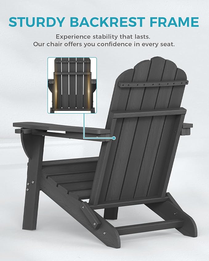 Adirondack Chairs Set of 6, Fire Pit Chairs, Wood Texture Patio Chairs with 2 Cup Holder, Outdoor Lawn Chair, Grey - Photo 5