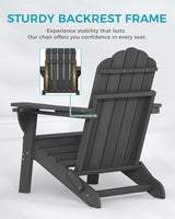 Adirondack Chairs Set of 4, Foldable Adirondack Chairs with 2 Cup Holder, Wood Texture HDPE Fire Pit Chairs - Photo 5