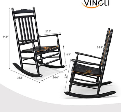 VINGLI Wooden Rocking Chair Outdoor, Patio Rockers with High Back, Support 450 LBS Rocking Chairs, for Porch, Patio, Balcony, Garden, Yard (Black, 1 PC)