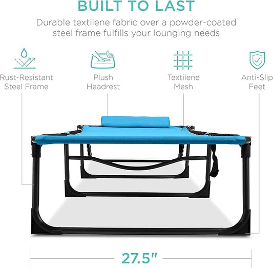 Best Choice Products Patio Chaise Lounge Chair, Portable Outdoor Folding Recliner for Lawn, w/ 8 Positions, Handles, 300lb Capacity - Light Blue