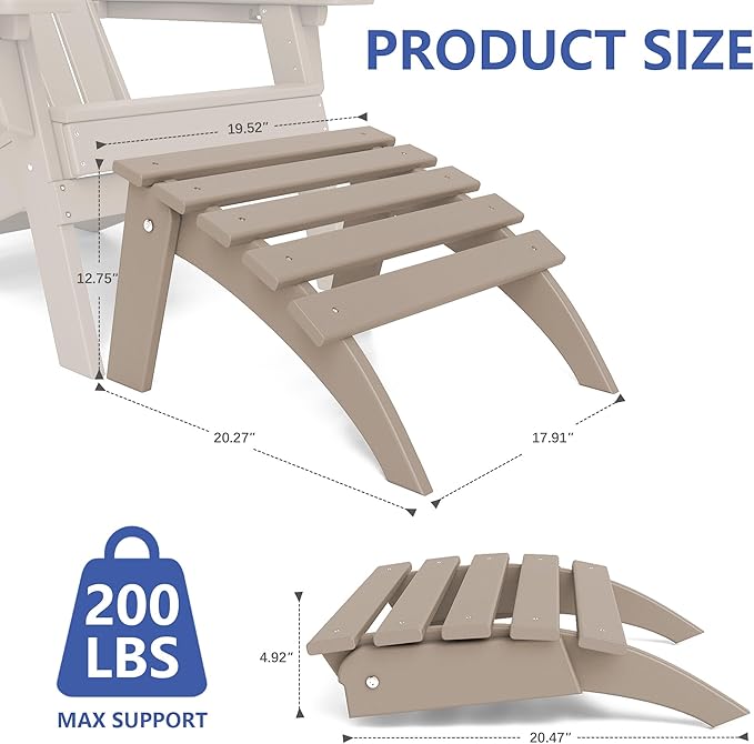 FOOWIN Folding Adirondack Ottoman Set of 4, HDPE All Weather Adirondack Footrests, Ottoman for Adirondack Chair,Patio Footstool for Outside Easy Storage,for Patio, Backyard, Porch, Garden, Brown