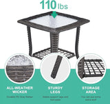 Outdoor Wicker Side Table, Rattan End Table with Glass Top - Photo 7
