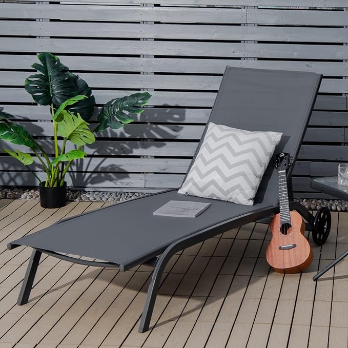 Giantex Patio Lounge Chairs for Pool Area, Outdoor Chaise Lounger with 6 Adjustable Position Smooth Wheels and Quick-Drying Fabric, Lawn Recliner for Backyard, Garden Sunbathing Chair (1, Gray)