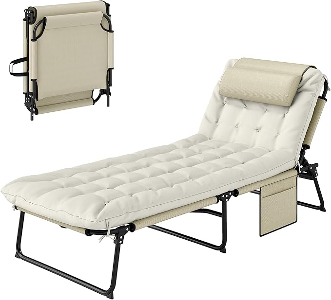 Outsunny Folding Chaise Lounge with 4-Level Reclining Back, Outdoor Tanning Chair with Cushion - Photo 1