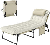 Outsunny Folding Chaise Lounge with 4-Level Reclining Back, Outdoor Tanning Chair with Cushion - Photo 1