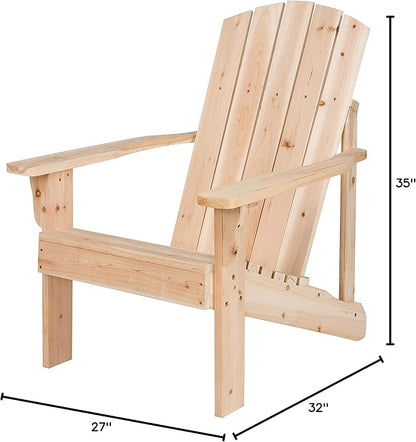Shine Company Mid-Century Modern Wooden Adirondack Chair, Outdoor Patio Firepit Chairs, Back & Seat Pre-Assembled, Natural