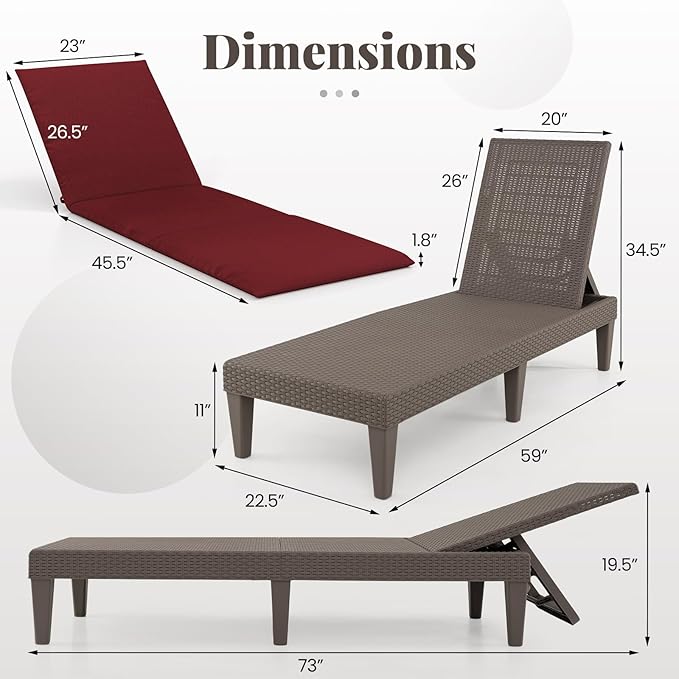 HAPPYGRILL Outdoor Chaise Lounge Chair Rattan Recliner Lounger with Removable Cushion & 3-Level Adjustable Backrest - Photo 3
