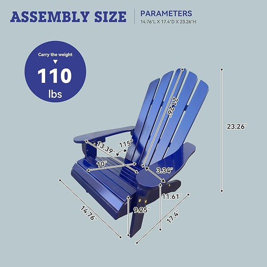 Wood Adirondack Chair, Ergonomic All-Weather Adirondack Chairs for Kids, Leisure Line Adirondack Lounge Outdoor Chairs Durable Patio Lounge Chair for Garden Lawn Indoor Blue