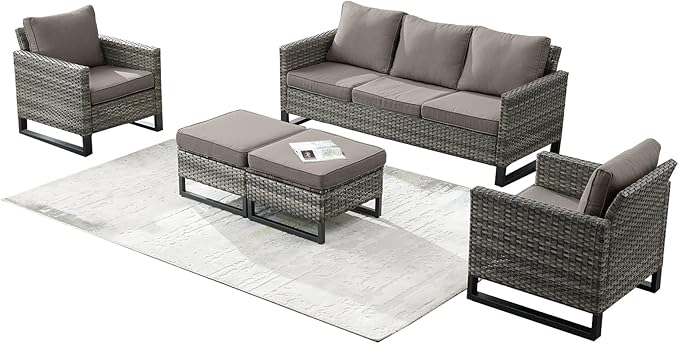Rilyson Wicker Outdoor Patio Furniture Set - 5 Piece Patio Conversation Set with 2 Wicker Armrest Chairs - Photo 1