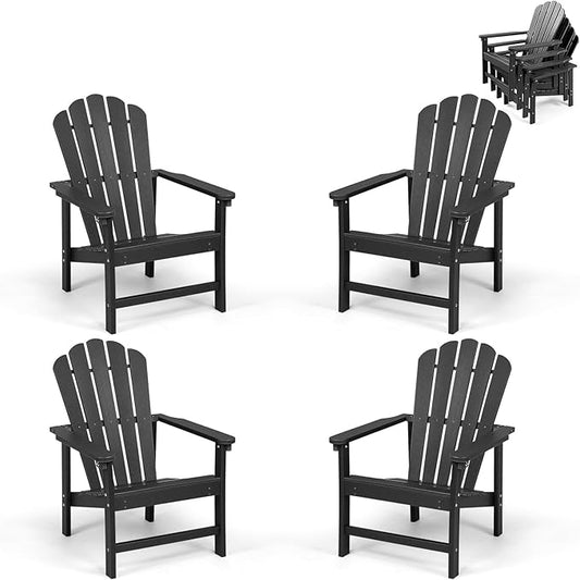 Stackable Adirondack Chairs Set of 4, Space Saving HDPE All-Weather Fire Pit Chair with Cover for Outdoor Lawn Porch Deck