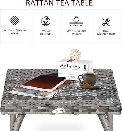 Outsunny Patio Wicker Side Table, PE Rattan Outdoor End Table with All-Weather Material, Small Square Coffee Table for Garden, Balcony, or Backyard, 17.75"x17.75", Gray