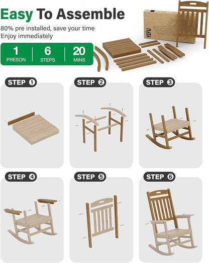 YEFU Porch Rocking Chairs Set of 4: Porch Rocking Chair, 80% Pre-Assembled Rocker, Rock smoothly for Middle-Aged and Elderly People, Imitation Teak