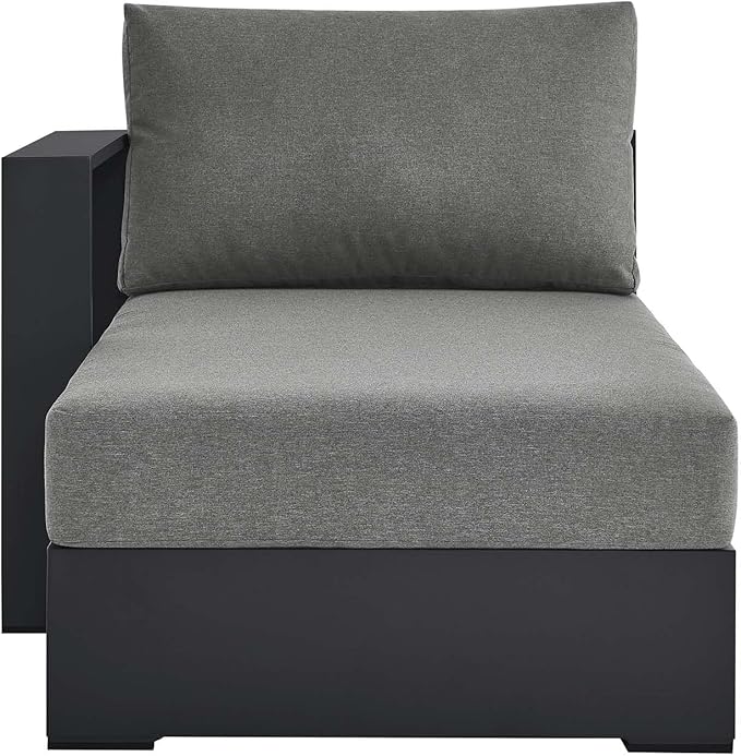 Modway Tahoe Aluminum Outdoor Chaise Lounge in Gray Charcoal with Weather-Resistant Cushions, Modular Left-Facing Patio Lounger for Pool Furniture or Sectional Sofa Set
