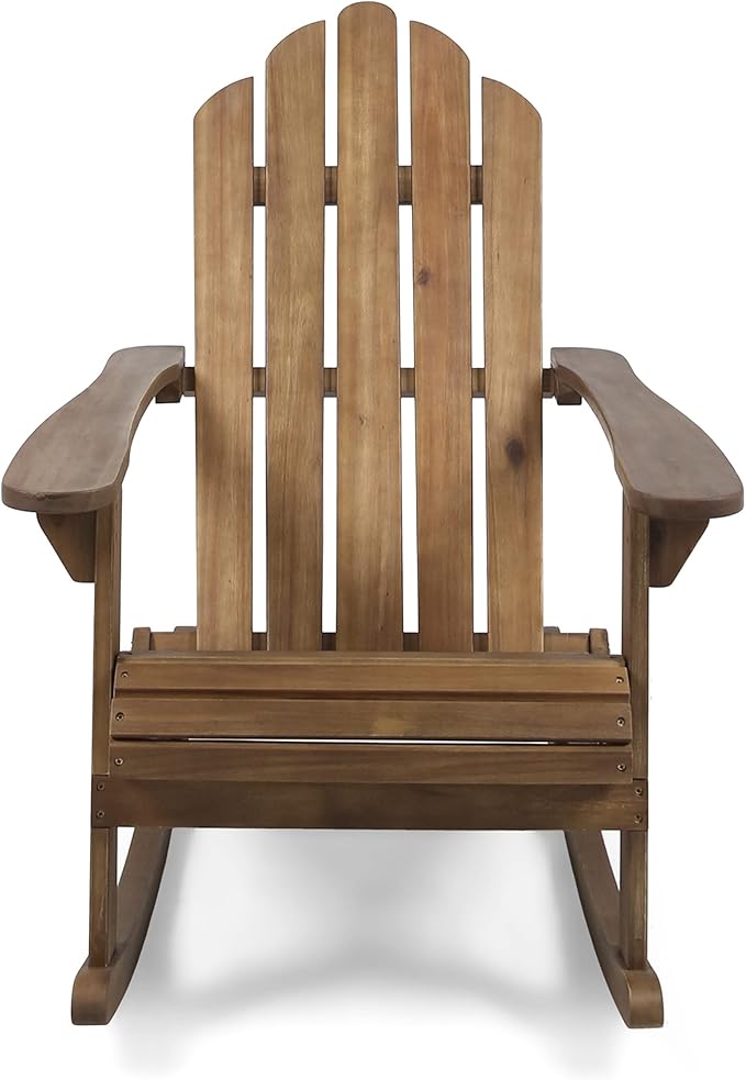 Christopher Knight Home Cara Outdoor Adirondack Acacia Wood Rocking Chair, Dark Brown Finish Hilton Outdoor Acacia Wood Folding Side Table, Teak Finish