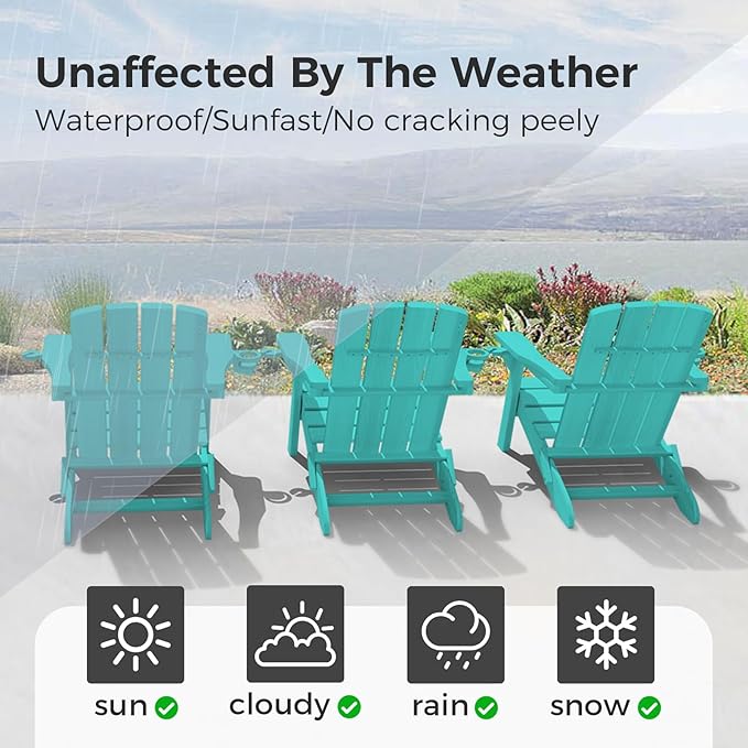 Folding Adirondack Chair Wood Texture 2 Pack, HDPE All-Weather Fire Pit Chairs - Photo 4