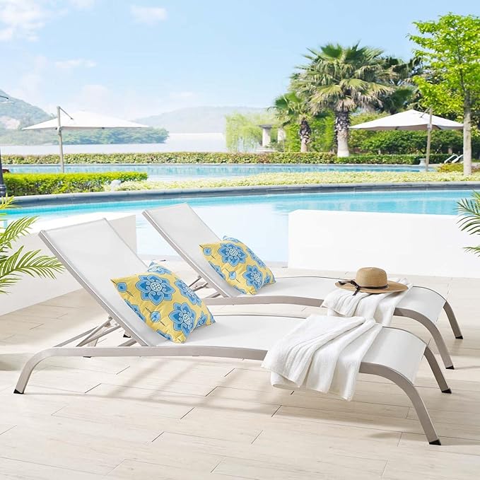 Modway Savannah Modern Aluminum Outdoor Chaise Lounge in White (Set of 2)
