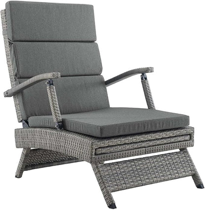Modway Envisage Outdoor Patio Wicker Rattan Chaise Lounge in Light Gray Charcoal