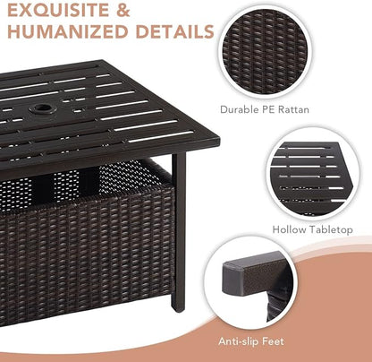 Nightcore Rattan Umbrella Side Table, Bistro Wicker Table with Storage Slot, Patio Umbrella Side Table Stand with 1.57" Umbrella Hole, Outdoor Leisure Coffee Table for Garden, Poolside, Deck