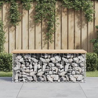 Garden Bench Solid Pinewood Galvanized Steel Compact Gabion Design Outdoor Seating for 2 Adults Rustic Chic Style Durable Weather Resistant Easy Maintenance