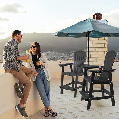 FUNBERRY Tall Adirondack Chairs Set of 2 with Removable Connecting Table, All Weather High Top Balcony Chair with Cup Holders