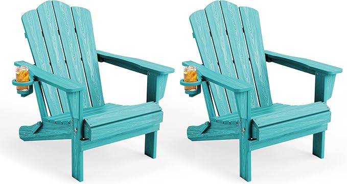 KINGYES Folding Adirondack Chair Set of 2, HDPE All-Weather Folding Adirondack Chair, Aruba