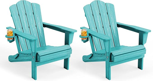 KINGYES Folding Adirondack Chair Set of 2, HDPE All-Weather Folding Adirondack Chair, Aruba