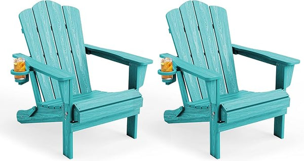 KINGYES Folding Adirondack Chair Set of 2, HDPE All-Weather Folding Adirondack Chair, Aruba - Photo 1