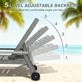 Patio Chaise Lounges Set of 2, HDPE Outdoor Lounge Chairs with Adjustable Backrest, Wheels, Armrest - Photo 5
