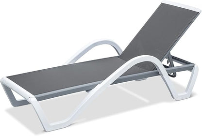 Domi Patio Chaise Lounge Outdoor Lounge Chair Adjustable Aluminum Pool Lounge Chair with Armrests, Durable Textilene, All Weather Poolside Lounger for Deck, Lawn, Garden, Gray