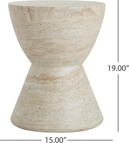 Christopher Knight Home Outdoor Side Table,Hourglass Shape Side Table,Patio Garden Stool Coffee End Table,Decorative Garden Stool for Patio,or Balcony,Lightweight Concrete Material,Travertine
