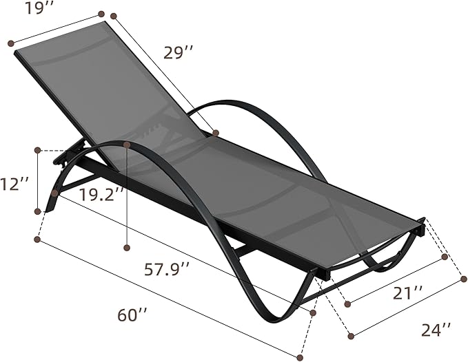 Shintenchi Patio Chaise Lounge Set of 2, Pool Chaise Lounge with Arm, Outdoor Lounge Chair with 5 Adjustable Backrest - Photo 3