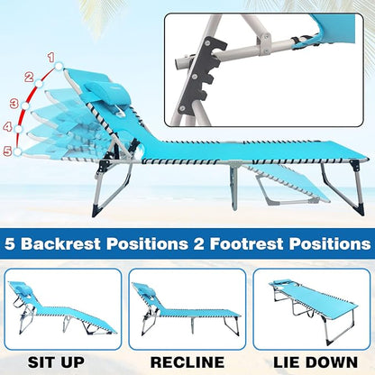 Sun Tanning Chair with Face Hole 5-Position Folding Lounge Chair Outdoor with Portable Beach Table for Poolside Sunbathing Camping Lawn Backyard