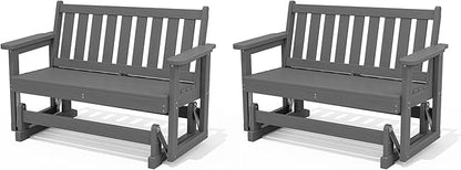 SERWALL Outdoor Glider Bench Set of 2, HDPE Weather-Resistant Swinging Bench for Backyard Garden Porch, Grey
