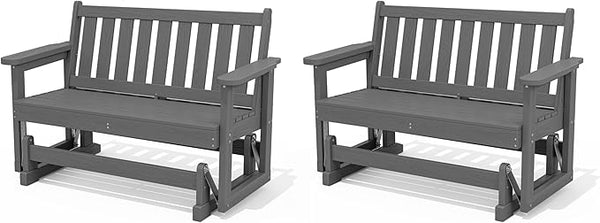 SERWALL Outdoor Glider Bench Set of 2, HDPE Weather-Resistant Swinging Bench for Backyard Garden Porch, Grey - Photo 1