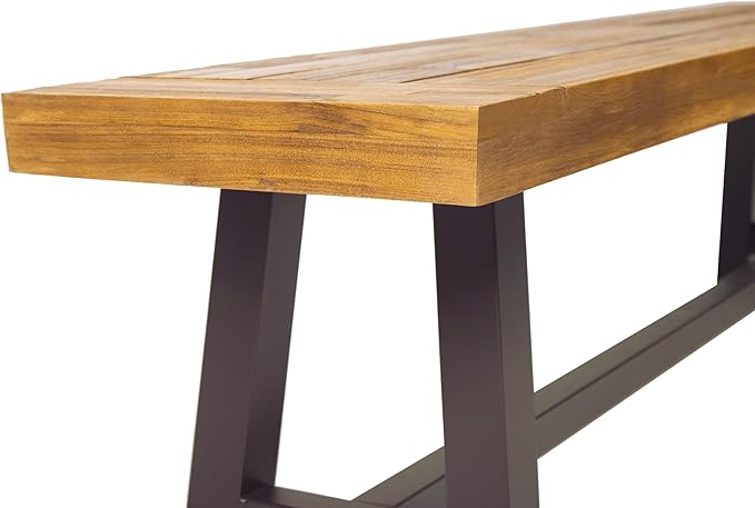 Merax 2 Pack Outdoor Acacia Wood Patio Bench, Garden Benches for Porch Park Yard Backyard Lawn, Brown+Black