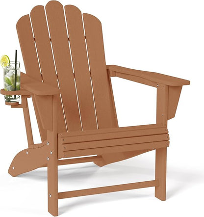 Costaelm Lakeview Outdoor Patio HDPE Adirondack Chair with Cup Holder, Teak