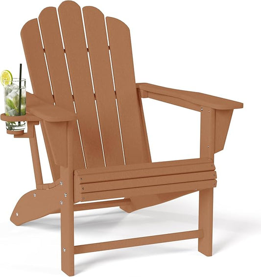 Costaelm Lakeview Outdoor Patio HDPE Adirondack Chair with Cup Holder, Teak