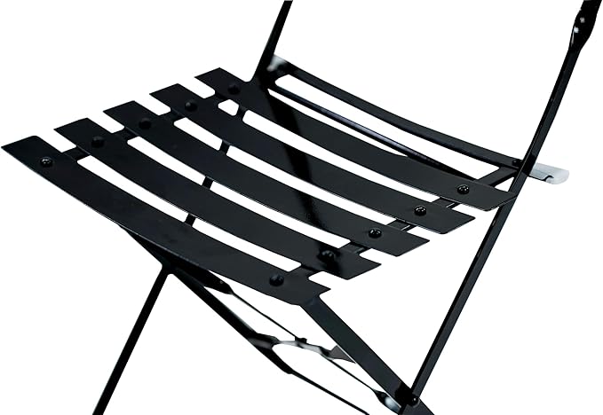 Carolina Chair & Table Bistro Set of 2 Foldable Outdoor Chairs - Elegant Powder Coated Metal Seat and Frame Folding Chairs - Modern Style Space Saving Furniture for Patio, Balcony or Garden (Black)