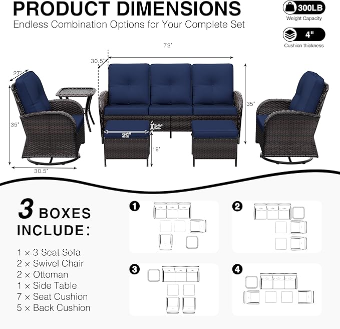Joyside Wicker Patio Furniture Set, 6 Piece Outdoor Furniture Set with Thickened Cushions, High Back, Deep Seating - Photo 2