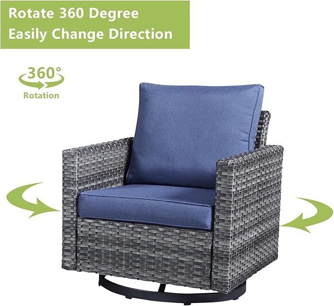 Wicker Outdoor Patio Furniture Set - 6 Piece Patio Conversation Set with 2 Swivel Rocker Chairs, 2 Rattan Ottoman - Photo 6
